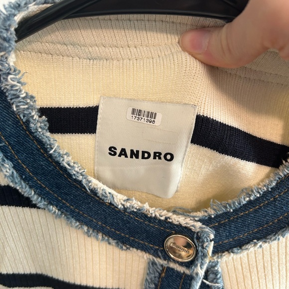 Sandro Stripey Cardigan with Denim Details - Picture 2 of 4